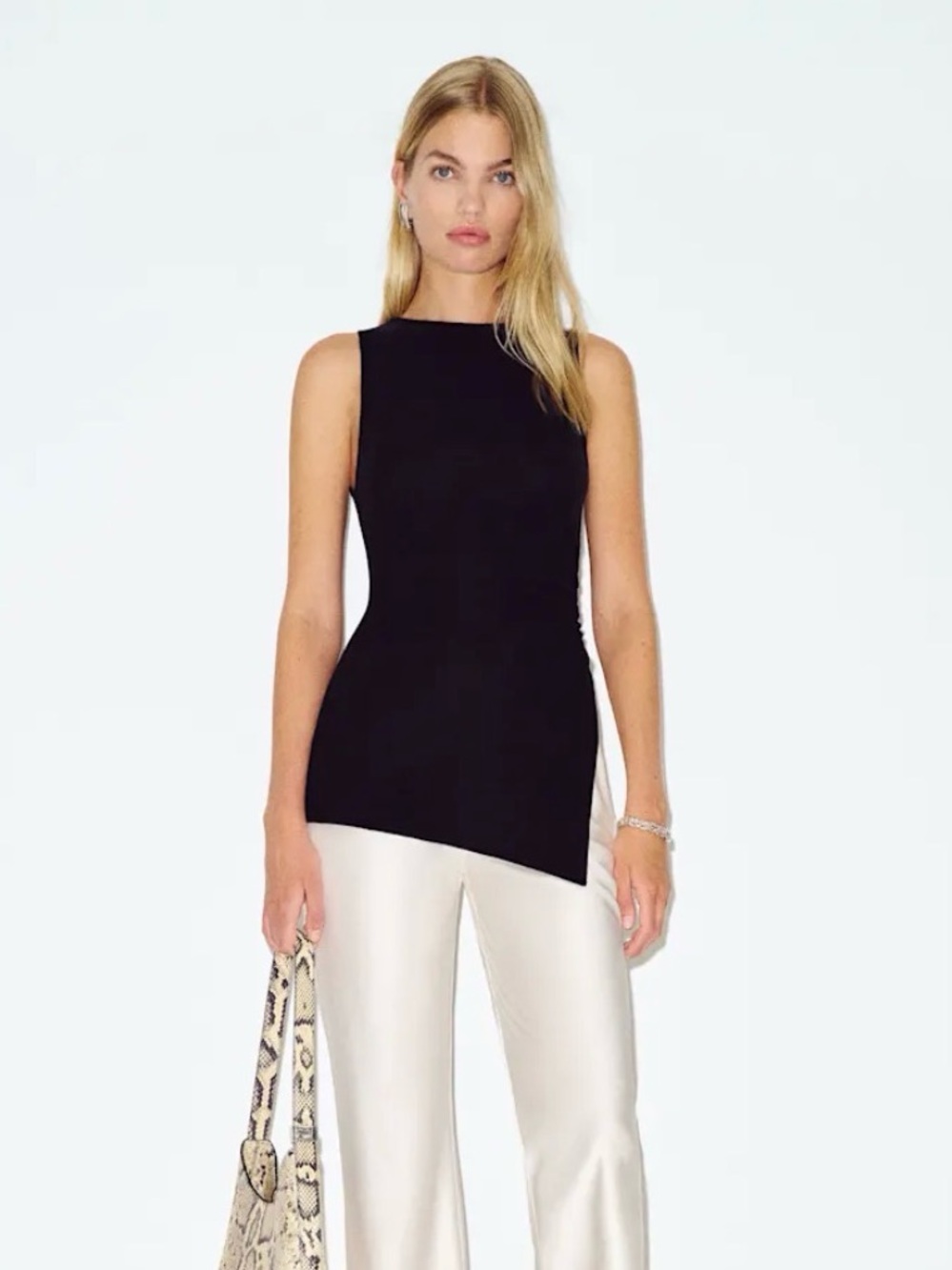 Reformation Black and Cream Asymmetrical Sleeveless Top